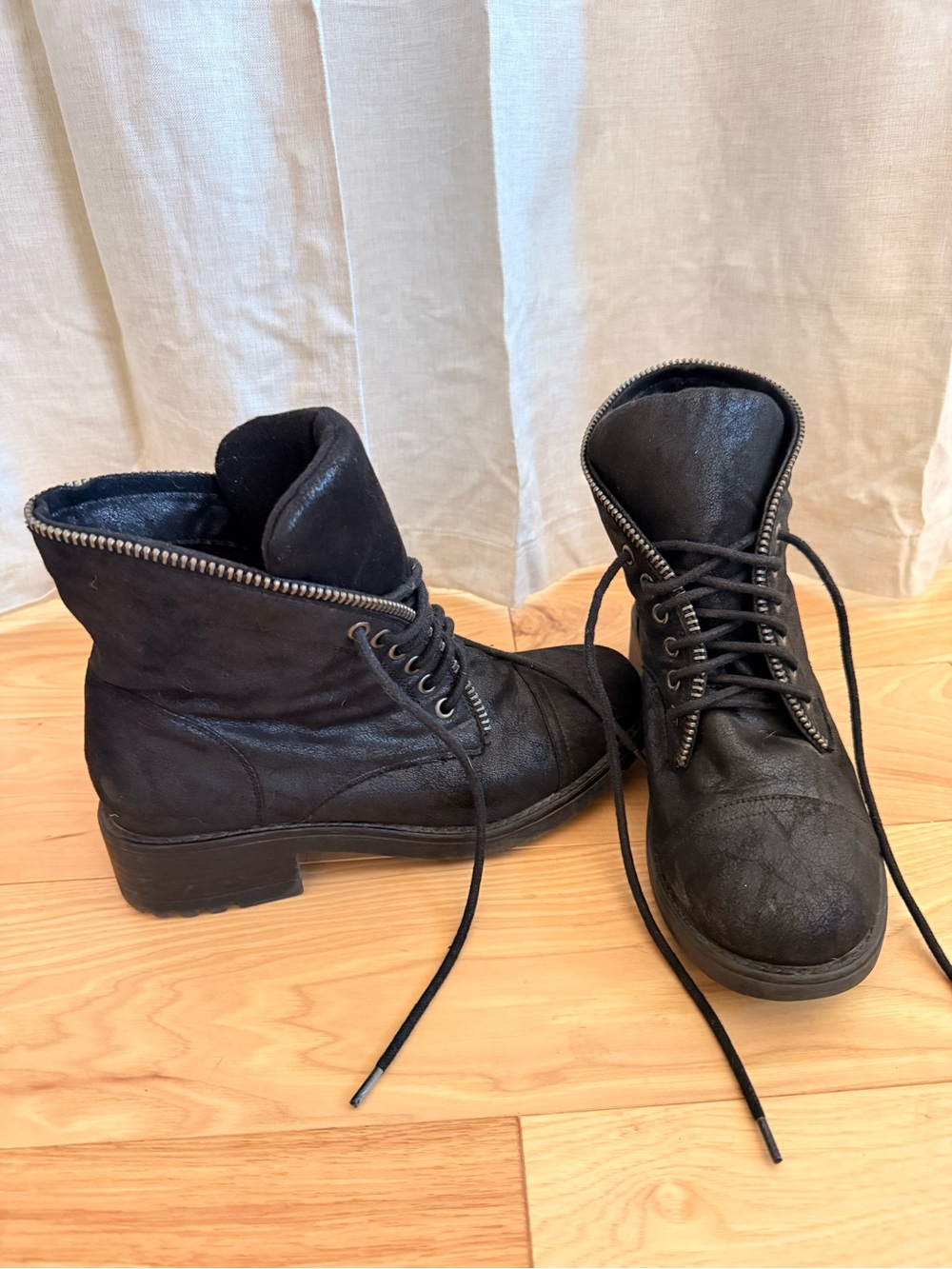Carlos by Carlos Santana Black Lace-Up Combat Boots with Zip Trim